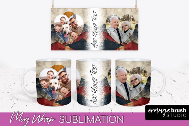 Add Your Photo Mug Wrap - Boho Mug Sublimation Design Sublimation OrangeBrushStudio 