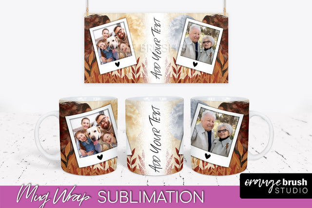 Add Your Photo Mug Wrap - Boho Mug Sublimation Design Sublimation OrangeBrushStudio 