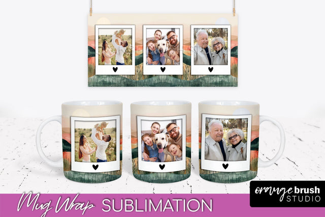 Add Your Photo Mug Wrap - Boho Mug Sublimation Design Sublimation OrangeBrushStudio 