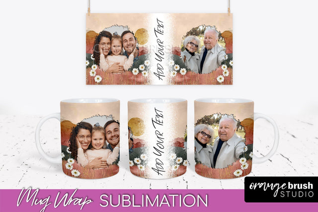 Add Your Photo Mug Wrap - Boho Mug Sublimation Design Sublimation OrangeBrushStudio 