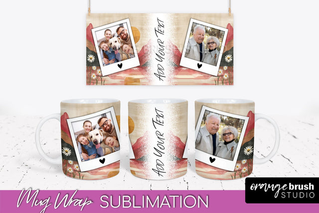 Add Your Photo Mug Wrap - Boho Mug Sublimation Design Sublimation OrangeBrushStudio 