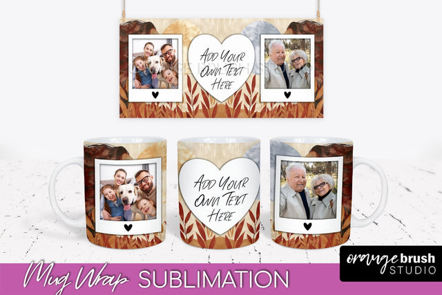 Add Your Photo Mug Wrap - Boho Mug Sublimation Design Sublimation OrangeBrushStudio 