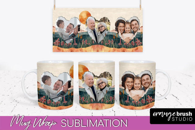 Add Your Photo Mug Wrap - Boho Mug Sublimation Design Sublimation OrangeBrushStudio 