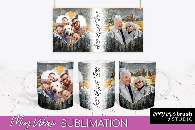 Add Your Photo Mug Wrap - Boho Mug Sublimation Design Sublimation OrangeBrushStudio 