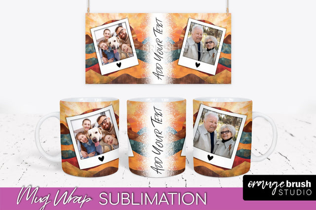 Add Your Photo Mug Wrap - Boho Mug Sublimation Design Sublimation OrangeBrushStudio 