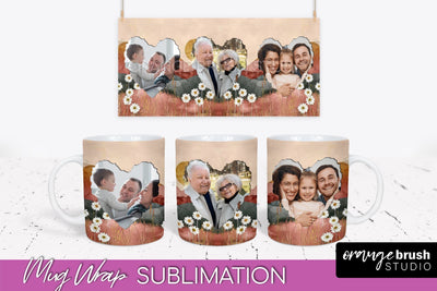 Add Your Photo Mug Wrap - Boho Mug Sublimation Design Sublimation OrangeBrushStudio 