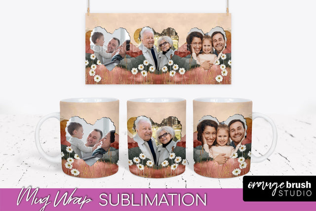 Add Your Photo Mug Wrap - Boho Mug Sublimation Design Sublimation OrangeBrushStudio 