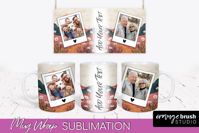Add Your Photo Mug Wrap - Boho Mug Sublimation Design Sublimation OrangeBrushStudio 