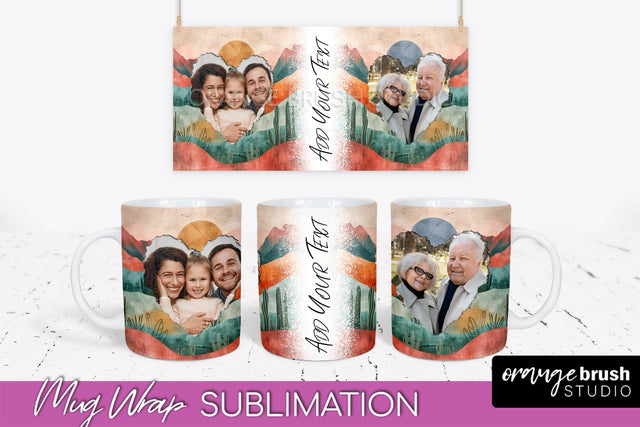 Add Your Photo Mug Wrap - Boho Mug Sublimation Design Sublimation OrangeBrushStudio 