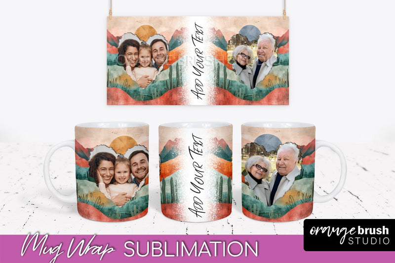 Add Your Photo Mug Wrap - Boho Mug Sublimation Design Sublimation OrangeBrushStudio 