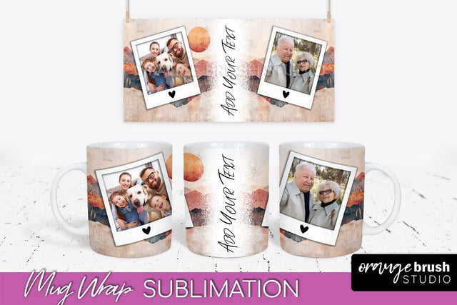 Add Your Photo Mug Wrap - Boho Mug Sublimation Design Sublimation OrangeBrushStudio 