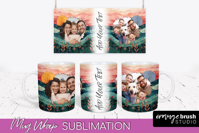 Add Your Photo Mug Wrap - Boho Mug Sublimation Design Sublimation OrangeBrushStudio 