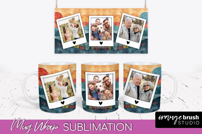 Add Your Photo Mug Wrap - Boho Mug Sublimation Design Sublimation OrangeBrushStudio 