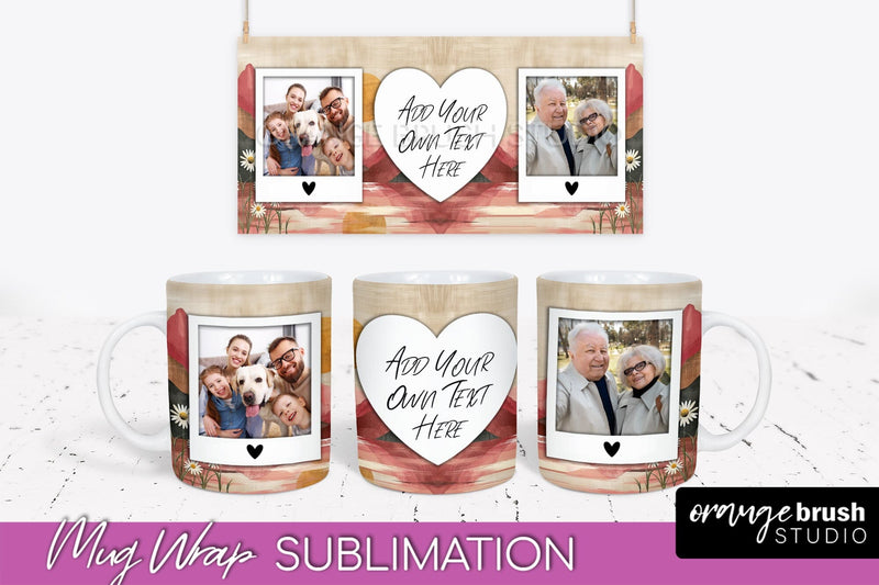 Add Your Photo Mug Wrap - Boho Mug Sublimation Design Sublimation OrangeBrushStudio 