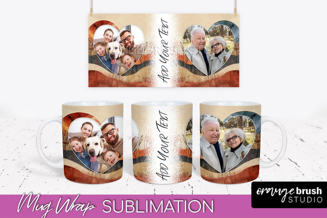 Add Your Photo Mug Wrap - Boho Mug Sublimation Design Sublimation OrangeBrushStudio 