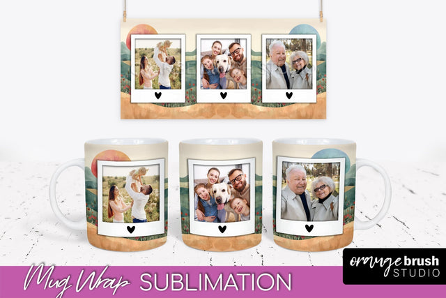 Add Your Photo Mug Wrap - Boho Mug Sublimation Design Sublimation OrangeBrushStudio 