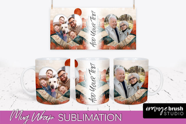 Add Your Photo Mug Wrap - Boho Mug Sublimation Design Sublimation OrangeBrushStudio 