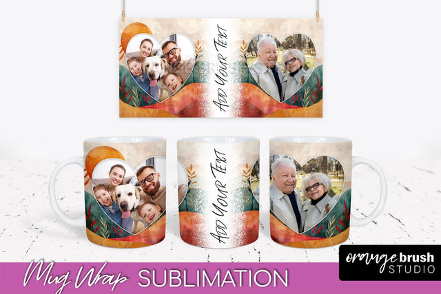 Add Your Photo Mug Wrap - Boho Mug Sublimation Design Sublimation OrangeBrushStudio 