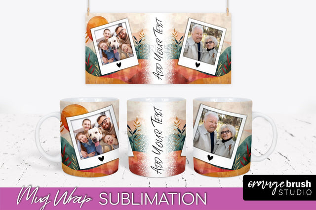 Add Your Photo Mug Wrap - Boho Mug Sublimation Design Sublimation OrangeBrushStudio 