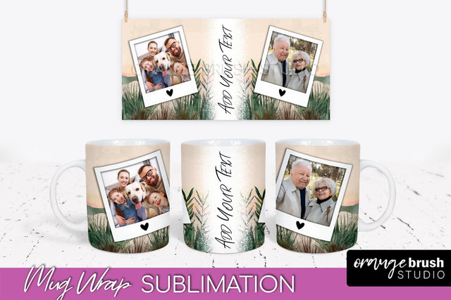 Add Your Photo Mug Wrap - Boho Mug Sublimation Design Sublimation OrangeBrushStudio 