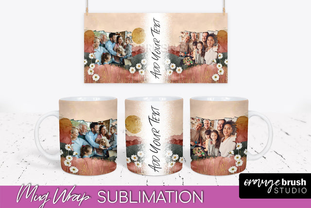 Add Your Photo Mug Wrap - Boho Mug Sublimation Design Sublimation OrangeBrushStudio 
