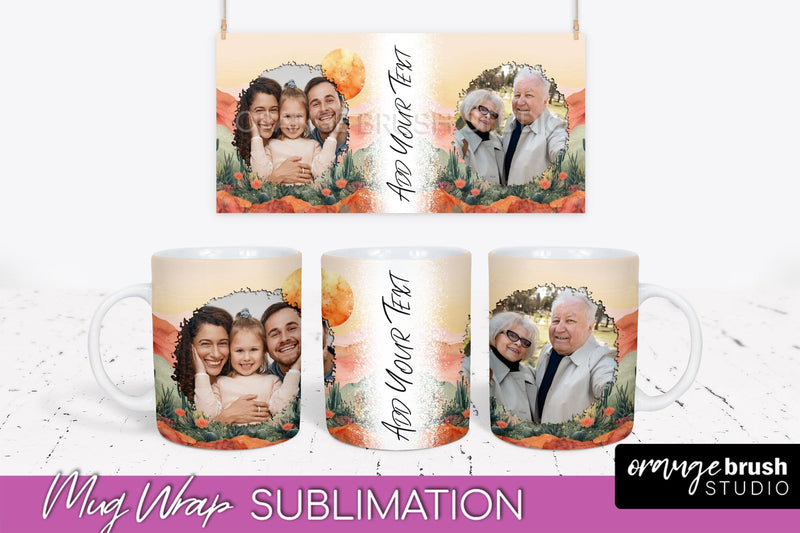 Add Your Photo Mug Wrap - Boho Mug Sublimation Design Sublimation OrangeBrushStudio 
