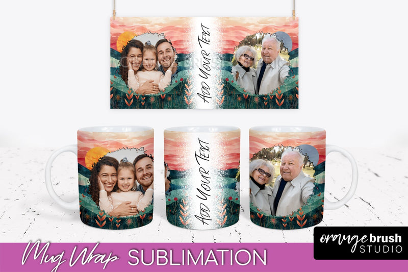 Add Your Photo Mug Wrap - Boho Mug Sublimation Design Sublimation OrangeBrushStudio 