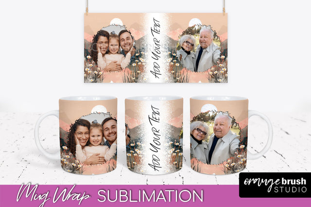 Add Your Photo Mug Wrap - Boho Mug Sublimation Design Sublimation OrangeBrushStudio 