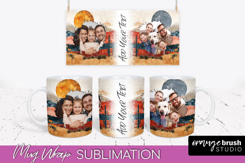 Add Your Photo Mug Wrap - Boho Mug Sublimation Design Sublimation OrangeBrushStudio 