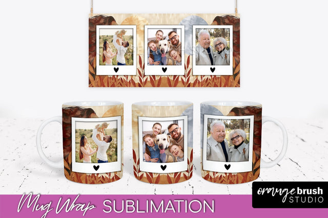 Add Your Photo Mug Wrap - Boho Mug Sublimation Design Sublimation OrangeBrushStudio 