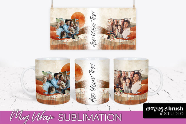 Add Your Photo Mug Wrap - Boho Mug Sublimation Design Sublimation OrangeBrushStudio 