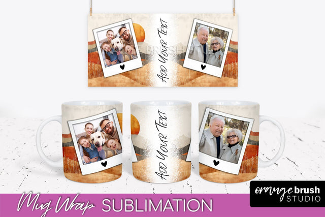 Add Your Photo Mug Wrap - Boho Mug Sublimation Design Sublimation OrangeBrushStudio 