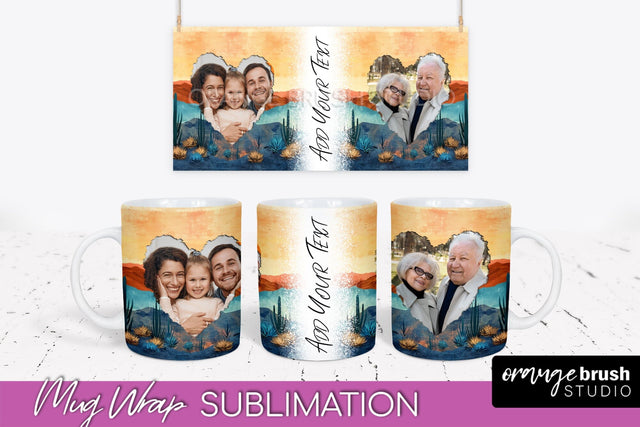 Add Your Photo Mug Wrap - Boho Mug Sublimation Design Sublimation OrangeBrushStudio 
