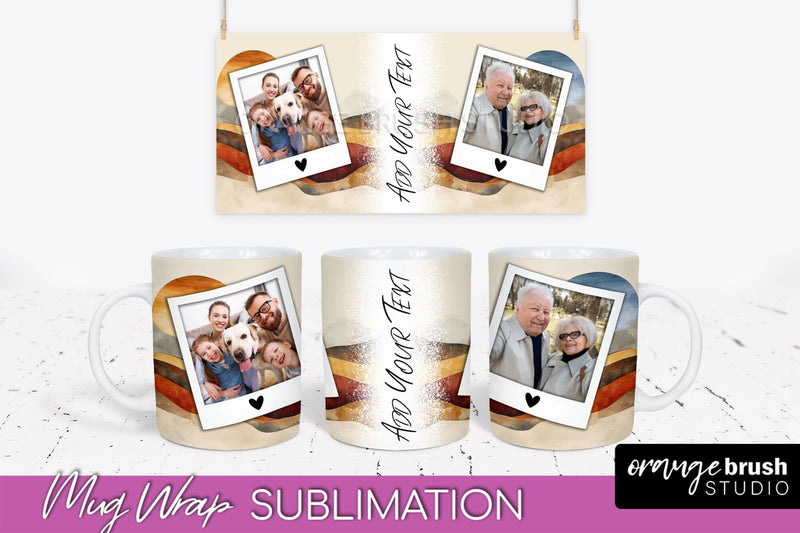 Add Your Photo Mug Wrap - Boho Mug Sublimation Design Sublimation OrangeBrushStudio 