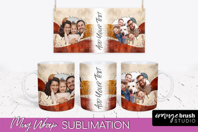 Add Your Photo Mug Wrap - Boho Mug Sublimation Design Sublimation OrangeBrushStudio 