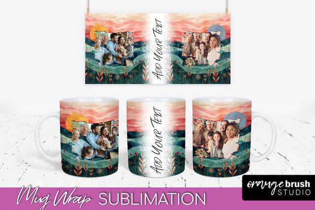 Add Your Photo Mug Wrap - Boho Mug Sublimation Design Sublimation OrangeBrushStudio 