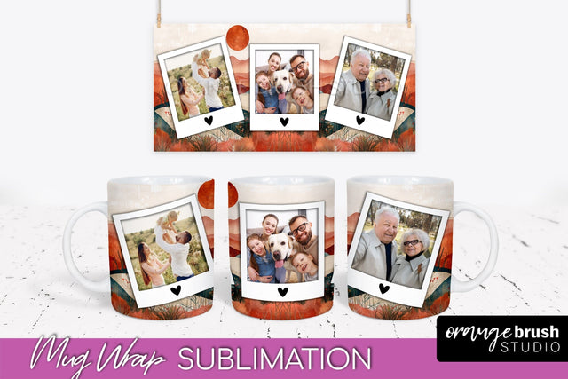Add Your Photo Mug Wrap - Boho Mug Sublimation Design Sublimation OrangeBrushStudio 