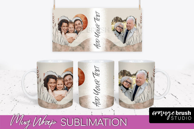 Add Your Photo Mug Wrap - Boho Mug Sublimation Design Sublimation OrangeBrushStudio 