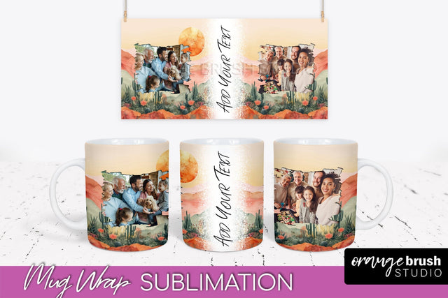 Add Your Photo Mug Wrap - Boho Mug Sublimation Design Sublimation OrangeBrushStudio 