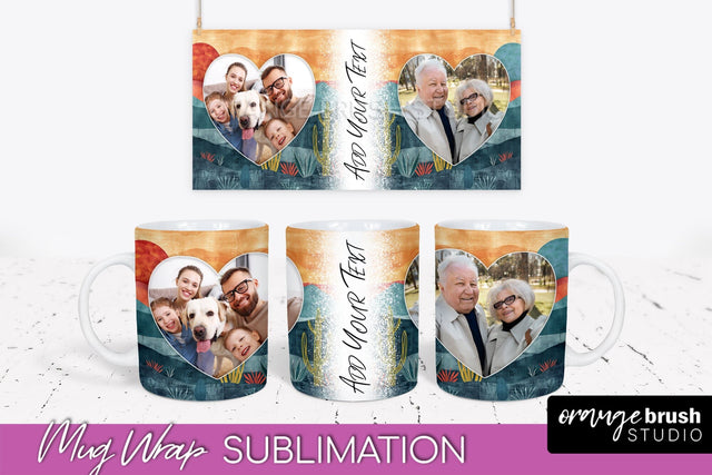 Add Your Photo Mug Wrap - Boho Mug Sublimation Design Sublimation OrangeBrushStudio 