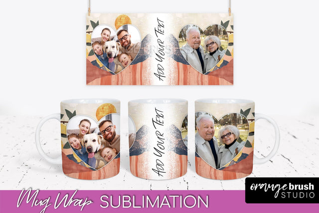 Add Your Photo Mug Wrap - Boho Mug Sublimation Design Sublimation OrangeBrushStudio 