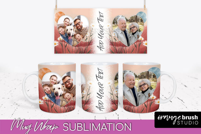 Add Your Photo Mug Wrap - Boho Mug Sublimation Design Sublimation OrangeBrushStudio 