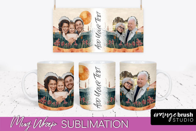 Add Your Photo Mug Wrap - Boho Mug Sublimation Design Sublimation OrangeBrushStudio 