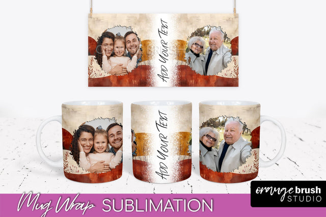 Add Your Photo Mug Wrap - Boho Mug Sublimation Design Sublimation OrangeBrushStudio 