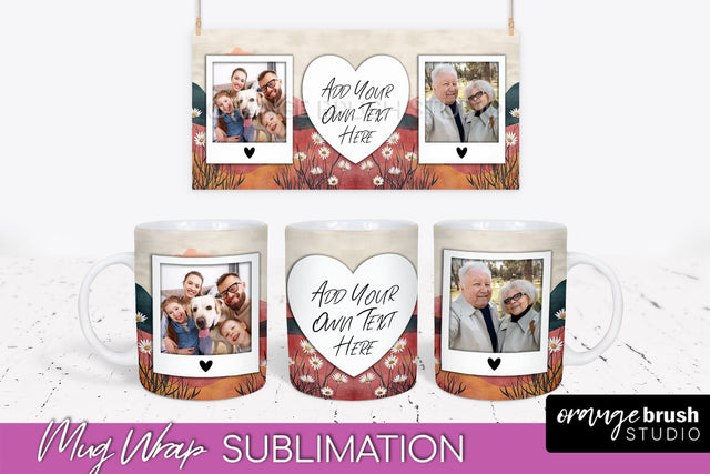 Add Your Photo Mug Wrap - Boho Mug Sublimation Design Sublimation OrangeBrushStudio 