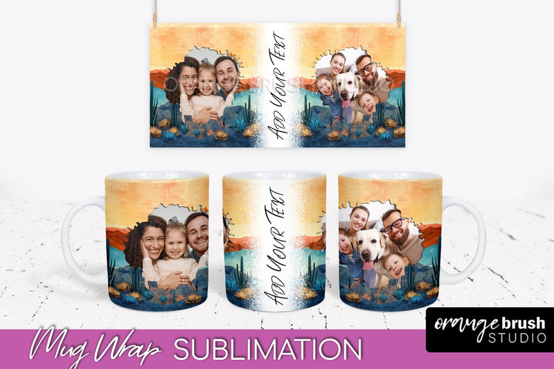 Add Your Photo Mug Wrap - Boho Mug Sublimation Design Sublimation OrangeBrushStudio 