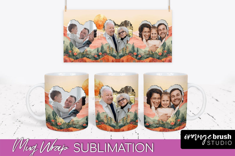Add Your Photo Mug Wrap - Boho Mug Sublimation Design Sublimation OrangeBrushStudio 