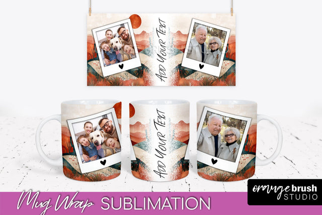 Add Your Photo Mug Wrap - Boho Mug Sublimation Design Sublimation OrangeBrushStudio 