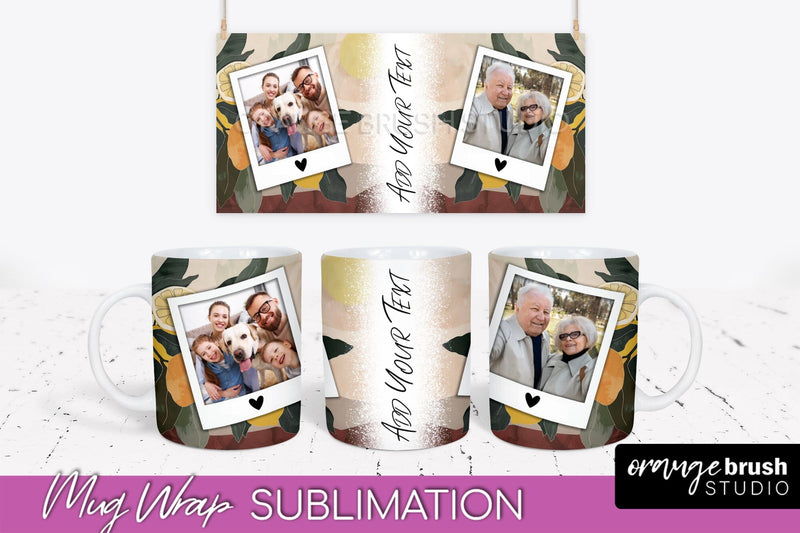Add Your Photo Mug Wrap - Boho Mug Sublimation Design Sublimation OrangeBrushStudio 