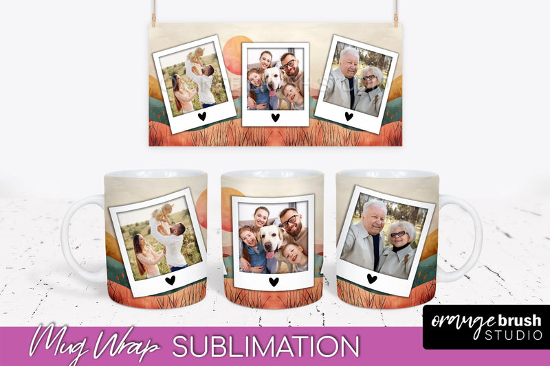 Add Your Photo Mug Wrap - Boho Mug Sublimation Design Sublimation OrangeBrushStudio 